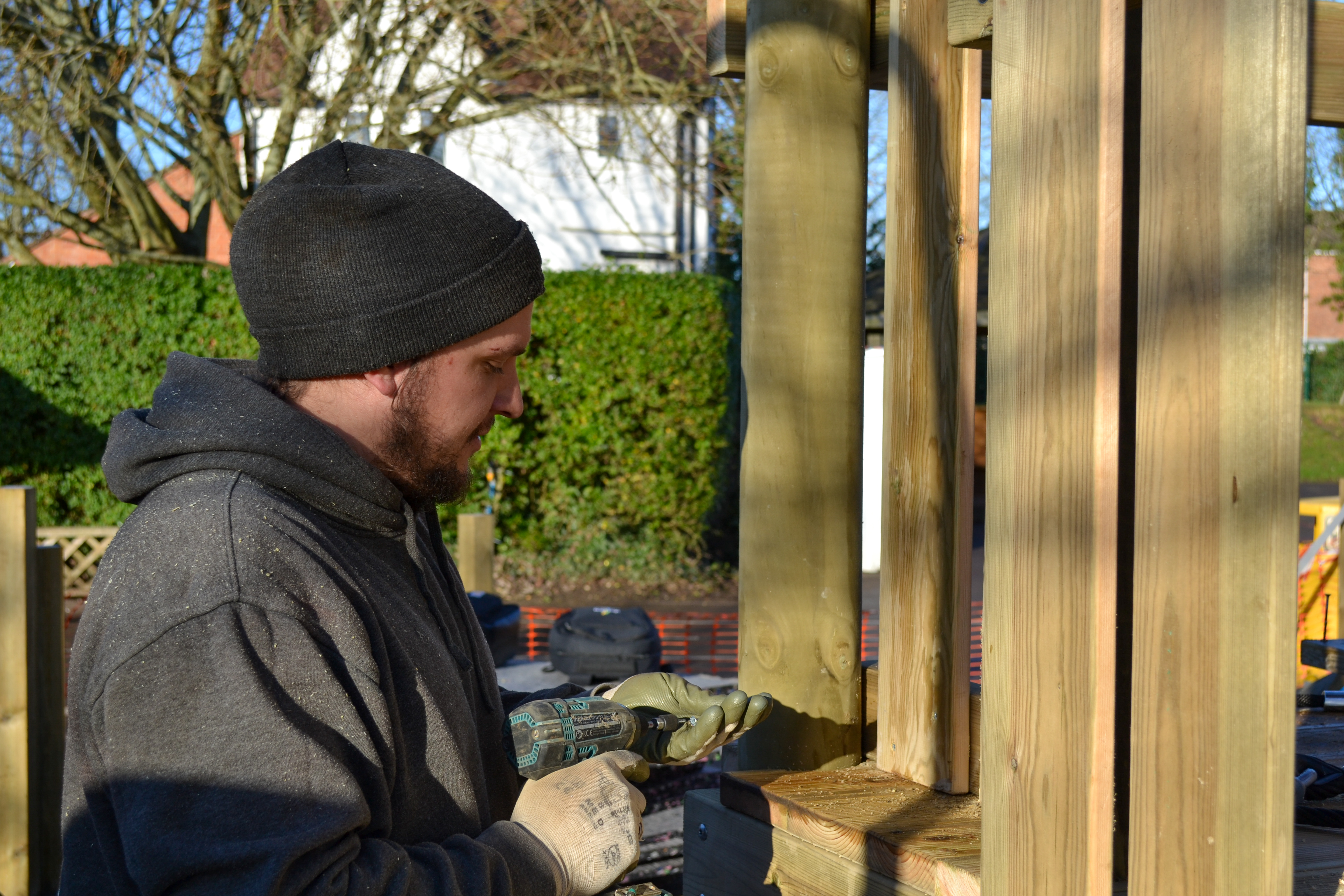 a team member constructing